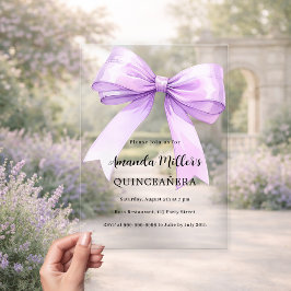 Invitaciones Acrílicas Lazo de violeta lavanda claro Quinceanera