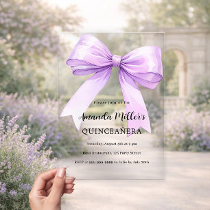 Invitaciones Acrílicas Lazo de violeta lavanda claro Quinceanera