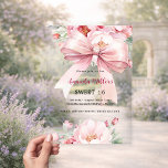 Invitaciones Acrílicas Lazo floral rosa claro Cumpleaños 16<br><div class="desc">Un fondo claro y transparente,  decorado con un lazo rosa grande y flores rosas. Personaliza y añade un nombre y detalles de la fiesta.</div>