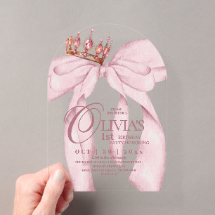 Invitaciones Acrílicas Lazo moderno lindo y polvoriento rosa para el prim