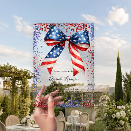 Invitaciones Acrílicas Lazo patriótico de EE. UU. rojo blanco azul cumple