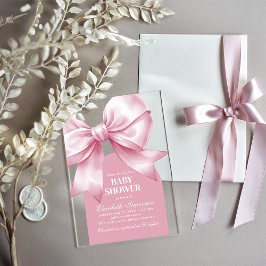 Invitaciones Acrílicas Lazo Rosa Bebé Niña Elegante Baby Shower
