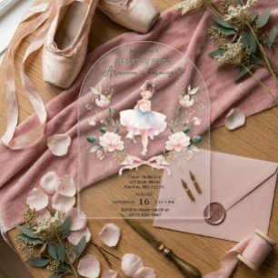 Invitaciones Acrílicas Lazo Rosa Caprichoso y Bailarina de Acuarela Cumpl