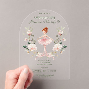Invitaciones Acrílicas Lazo Rosa Caprichoso y Bailarina de Acuarela Cumpl