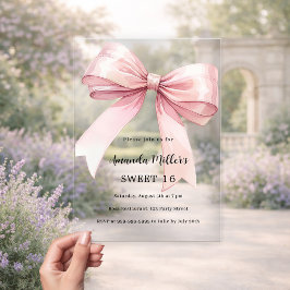 Invitaciones Acrílicas Lazo rosa crema elegante SWEET 16 claro