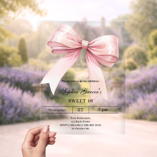 Invitaciones Acrílicas Lazo rosa dulce lujo claro 16
