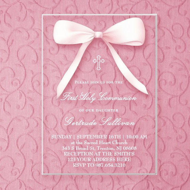 Invitaciones Acrílicas lazo rosa grande | Primera Comunión (Subido por el creador)