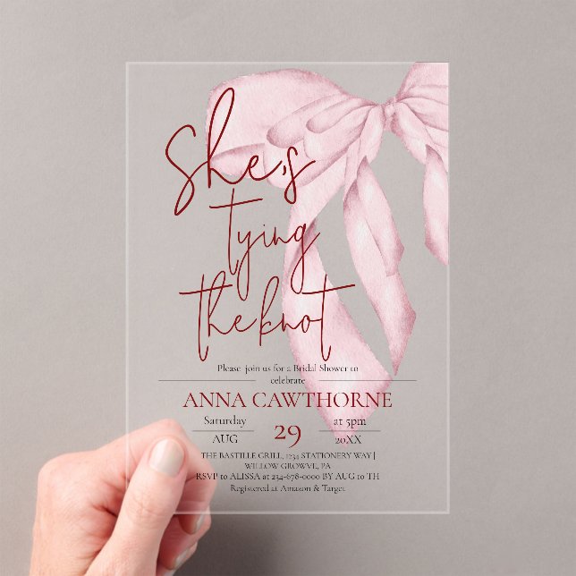 Invitaciones Acrílicas Lazo rosa polvoriento ⎮Boda elegante moderna (Insitu (portátil))
