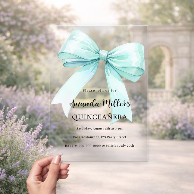 Invitaciones Acrílicas Lazo verde menta suave claro Quinceañera (Subido por el creador)