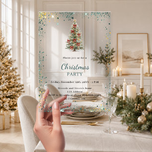 Invitaciones Acrílicas Lazos de árbol de fiesta de Navidad con brillo ver