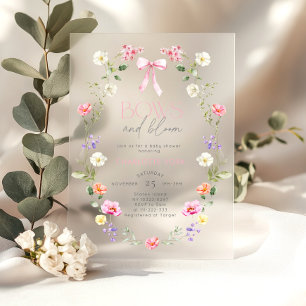 Invitaciones Acrílicas Lazos y Flor Silvestre rosa Arco Baby Shower