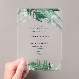 Invitaciones Acrílicas Leafy Greenery Elegant Spring Green Save the Date