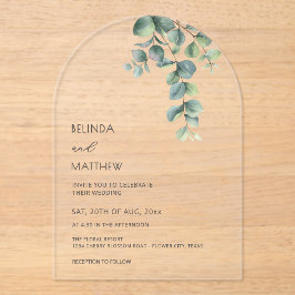 Invitaciones Acrílicas Leaves Watercolor Flowers Clear Arch