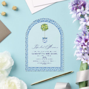 Invitaciones Acrílicas Lemon Blue Azulejos Mediterráneos Jardín Despedida