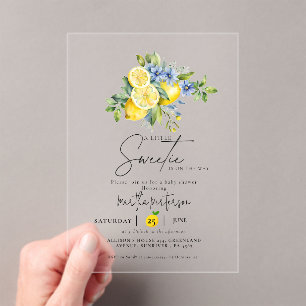 Invitaciones Acrílicas Lemon Blue Citrus Fruit Summer Baby Shower