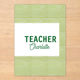 Invitaciones Acrílicas Lemon green white stripes teacher professor name c