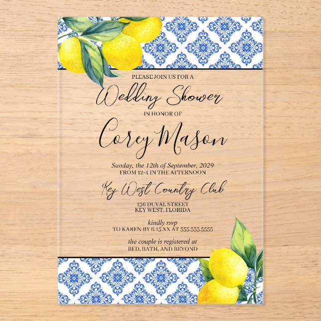 Invitaciones Acrílicas Lemon Wedding Shower (Anverso)