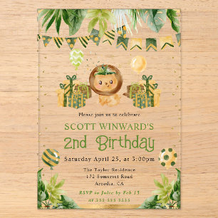 Invitaciones Acrílicas León de la selva acuarela Cumpleaños de niños