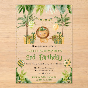 Invitaciones Acrílicas León de la selva acuarela Cumpleaños de niños
