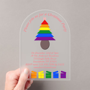 Invitaciones Acrílicas Lesbianas arcoiris Árbol de Navidad y actual Perso