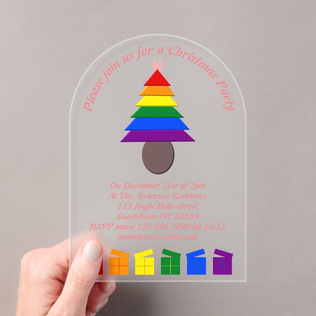Invitaciones Acrílicas Lesbianas arcoiris Árbol de Navidad y actual Perso (Insitu (portátil))