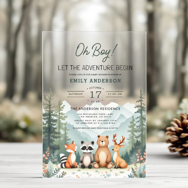 Invitaciones Acrílicas Let Adventure Begin Woodland Forest Baby Shower (Subido por el creador)