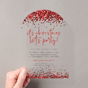 Invitaciones Acrílicas Lete Rojo Brilla Fiesta Navidad Acrílico