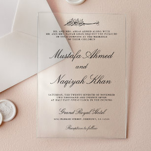 Invitaciones Acrílicas Letra de caligrafía negra Boda musulmana