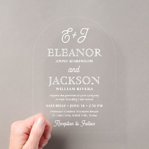 Invitaciones Acrílicas Letra Retro de Monograma Elegante y Estilosa Boda