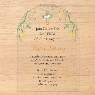 Invitaciones Acrílicas Letrero Acrílico de Bautizo con Flores y Verdor