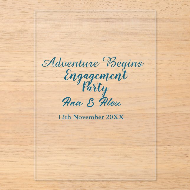 Invitaciones Acrílicas lets the adventure begins engagement party name da (Anverso)