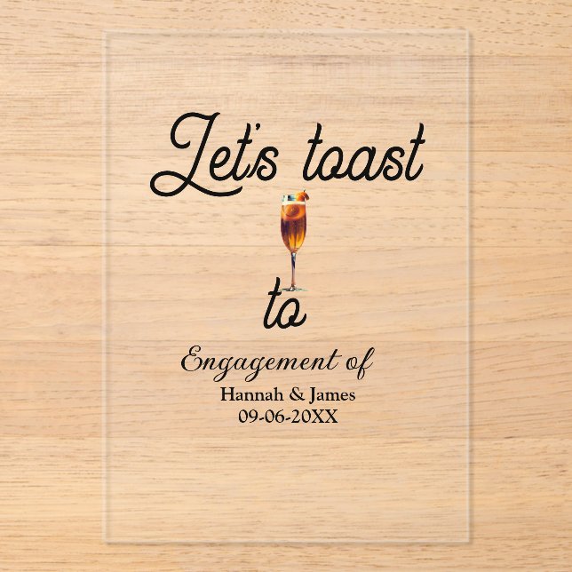 Invitaciones Acrílicas Let's toast to engagement party name date glass (Anverso)