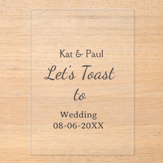 Invitaciones Acrílicas Let's toast to wedding add name date simple couple (Anverso)