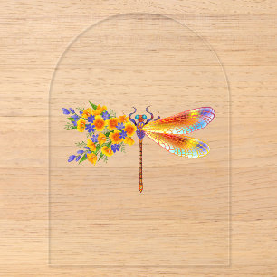 Invitaciones Acrílicas Libélula de flor amarilla