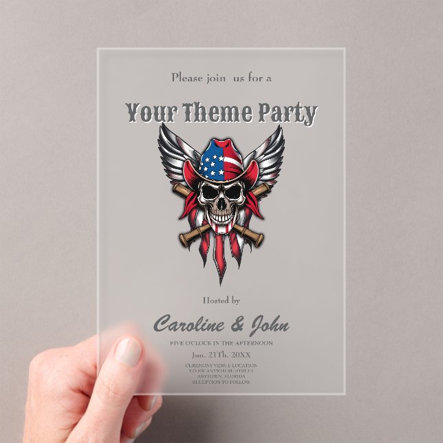 Invitaciones Acrílicas Libertad salvaje, cráneo americano con bates de bé (Insitu (portátil))