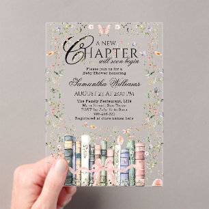 Invitaciones Acrílicas Libro Wildflower Nuevo Capítulo Comienzo Fiesta de