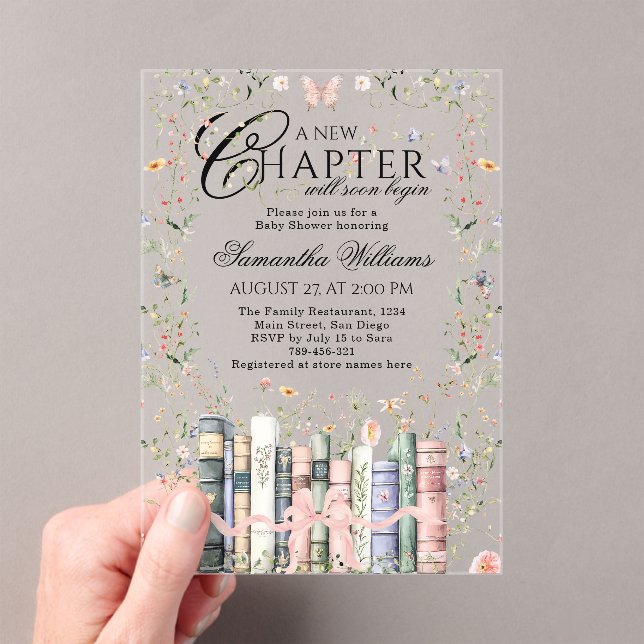 Invitaciones Acrílicas Libro Wildflower Nuevo Capítulo Comienzo Fiesta de (Insitu (portátil))