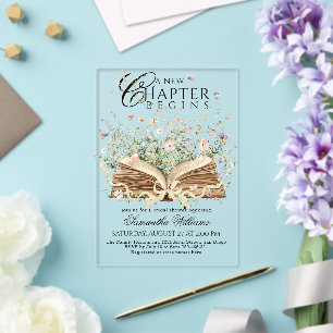 Invitaciones Acrílicas Libro Wildflower Un Nuevo Capítulo Comienza Desped