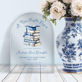 Invitaciones Acrílicas Libros de tela azul Coquette Nuevo Graduación de C