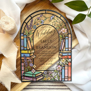 Invitaciones Acrílicas Libros Florales Elegante Arco de Vidrio Pintado Bo