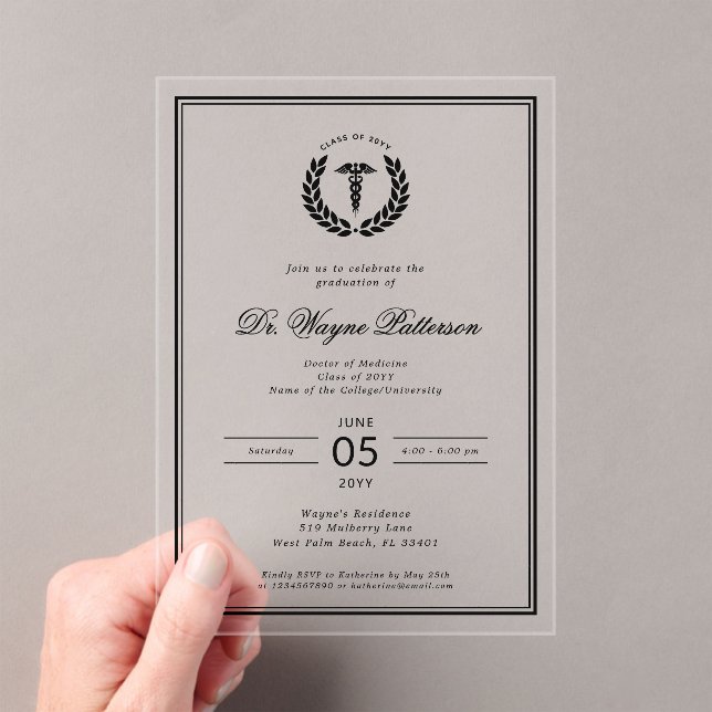 Invitaciones Acrílicas Licenciatura en Medicina Elegante y Minimalista (Insitu (portátil))