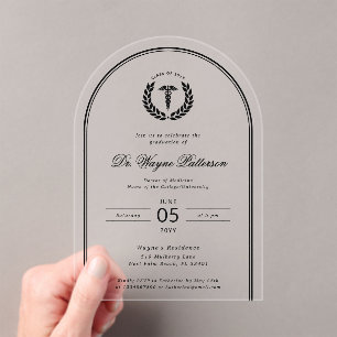 Invitaciones Acrílicas Licenciatura en Medicina Elegante y Minimalista