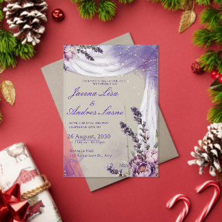 Invitaciones Acrílicas Lila Blanco Elegante Flor de Lavanda Desmalezando