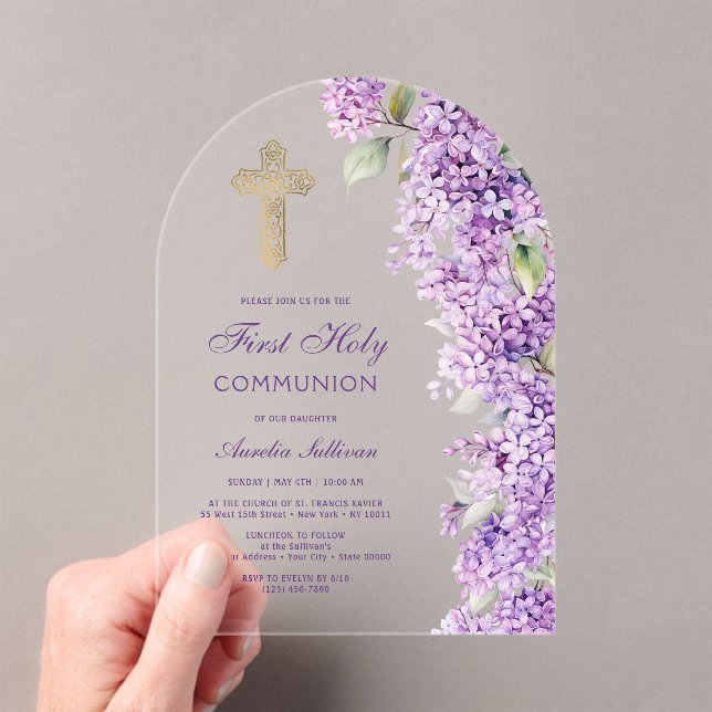 Invitaciones Acrílicas Lilac Arch First Communion (Insitu (portátil))