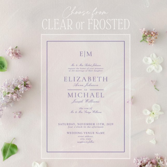 Invitaciones Acrílicas Lilac Lavender Clásico Monograma Boda Script (Subido por el creador)