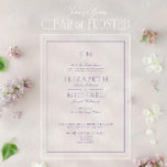 Invitaciones Acrílicas Lilac Lavender Classic Script Monograma Boda<br><div class="desc">Esta refinada invitación a la boda acrílica exuda elegancia intemporal, combinando sofisticación clásica con un toque personal. Con un impresionante escudo en monograma de lavanda lila, invita a los invitados a celebrar la boda de la novia y el novio. El diseño fresco y minimalista se complementa con una elegante tipografía,...</div>