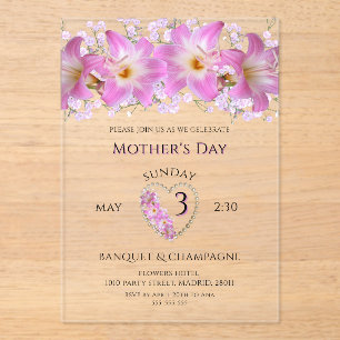 Invitaciones Acrílicas Lilios Hermosos para el Día de la Madre