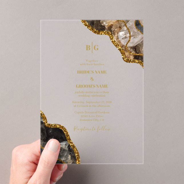 Invitaciones Acrílicas Limpiar Boda de Geode Purpurina de Agate de Oro y  (Insitu (portátil))