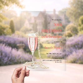 Invitaciones Acrílicas Limpieza de las perlas de vino espumoso de color b