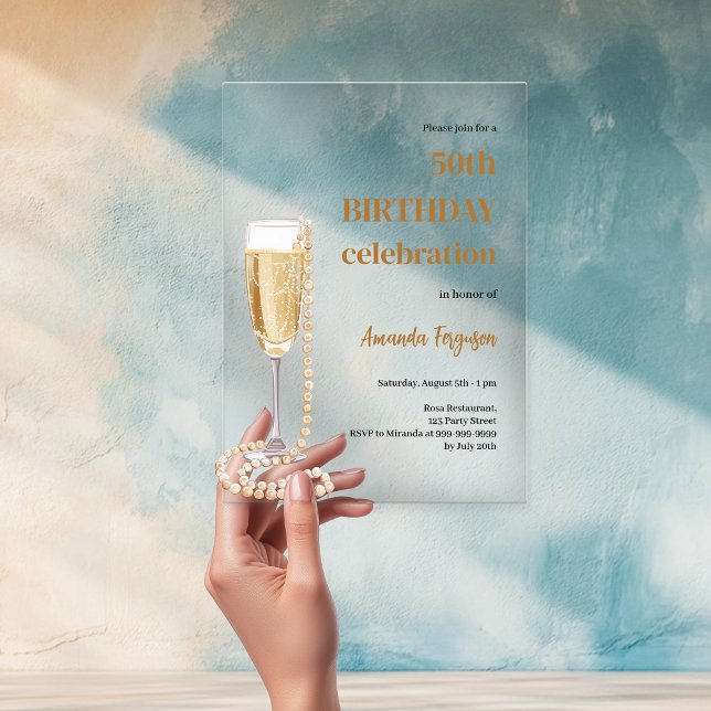 Invitaciones Acrílicas Limpieza de perlas de vino de oro blanco burbujean (Subido por el creador)
